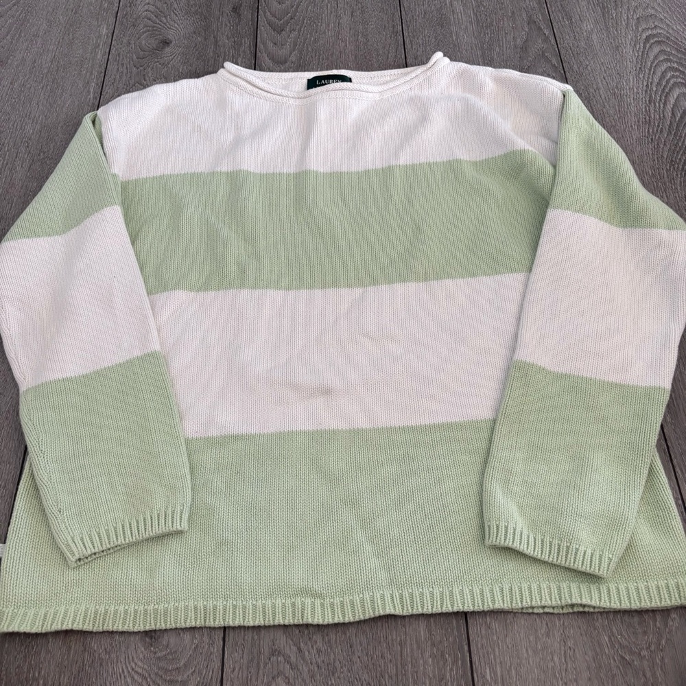 Ralph Lauren Green and White Knit Sweater
